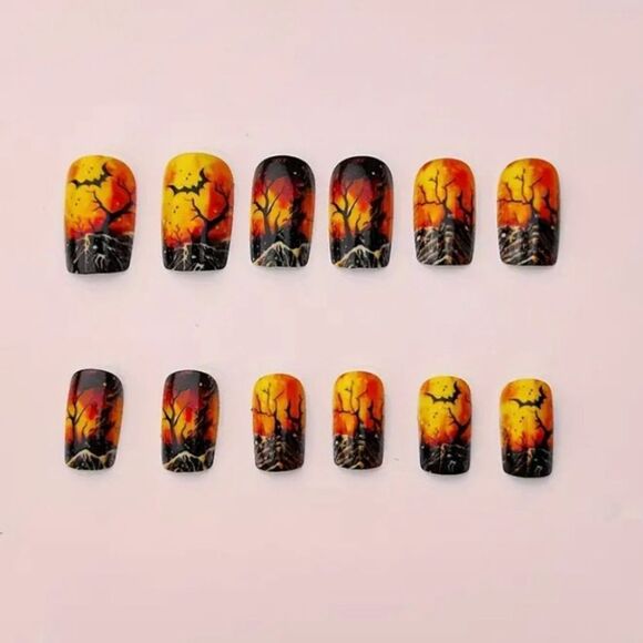 Halloween Bats Press On Nails Medium Square Gel Set of 24 - Picture 2 of 8